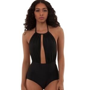 Mint Swim Black One Piece Swimsuit Cutout Halter Small